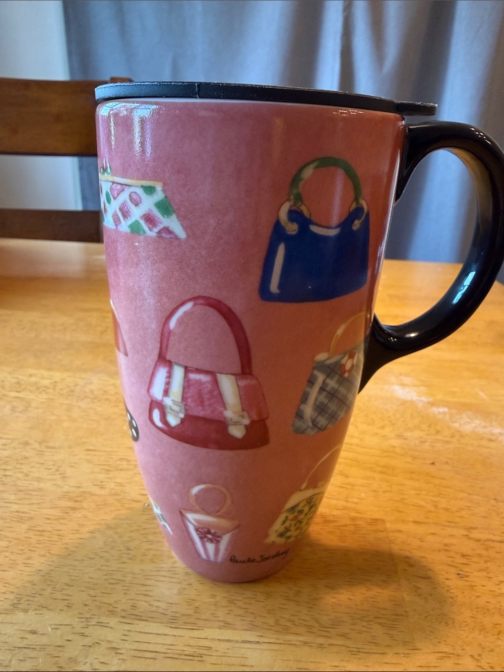 Pink Handbag-Print Travel Mug - Branded Ceramic Tumbler